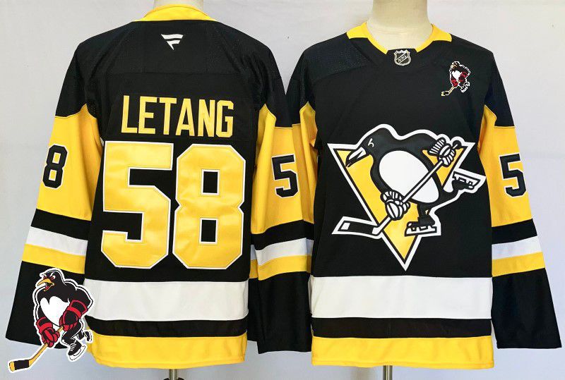 Men Pittsburgh Penguins #58 Letang Black Fanatics 2025 NHL Jersey style 1